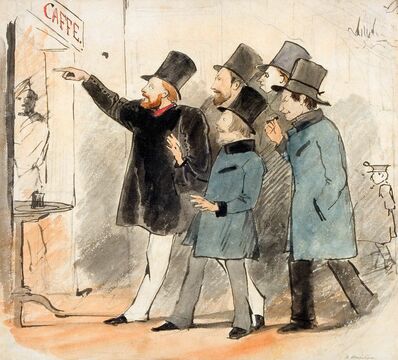 Василий Штернберг.  Русские художники в Риме. Шарж. Первая половина 1840-х