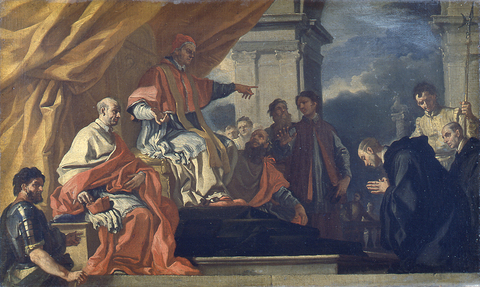 Francesco Solimena, San Villibaldo chiede la benedizione di papa Gregorio III prima di recarsi a evangelizzare i Sassoni